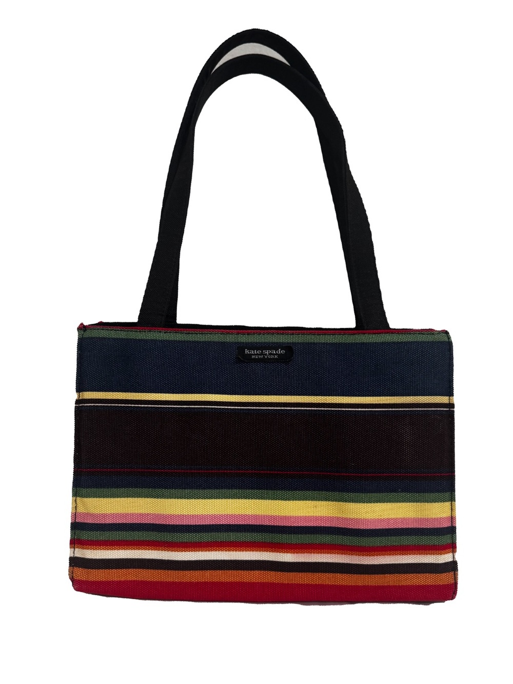 kate spade Multicolor Striped Canvas Tote with Black Straps